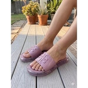 Tory Burch Bubble Jelly Purple Slide Sandals Women Size 12B Logo Pool Shoes